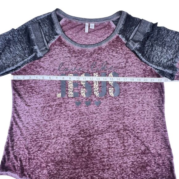 Cato Top XL Burgundy Raglan Sleeve Religious Faith Graphic Tee Love Like Jesus - Picture 3 of 8